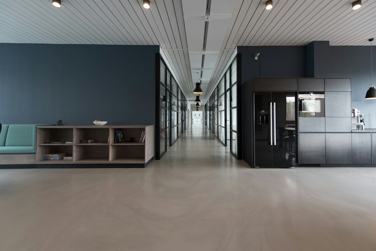 Bright open office corridor