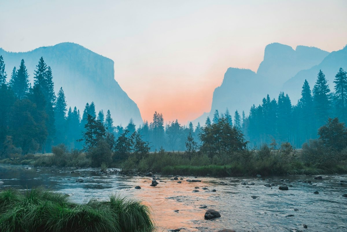 Misty valley at dusk